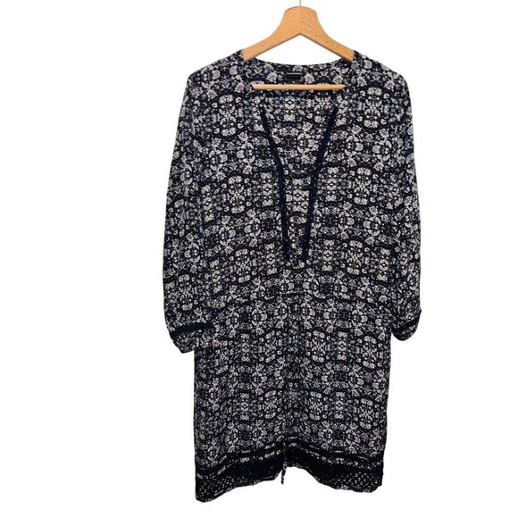 Club Monaco Womens Printed Long Sleeve Dress Size 6 Black y/White Floral Pattern - Picture 1 of 9